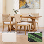 French Country Dining Chairs Set of 8, Beige Farmhouse Wood Dining Room Chairs, Woven Back Linen Upholstered Dining Chair, Solid Wood Legs, Boho Style Kitchen Chairs, Sillas de Comedor