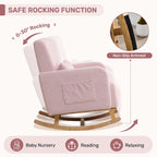 HCHAIRH Rocking Chair with Ottoman, Upholstered Glider Rocker Armchair with High Backrest and Side Pocket, Comfy Reading Chair with Solid Wood Legs for Nursery, Living Room,Bedroom, Pink