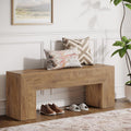 Tribesigns 47'' Wooden Entryway Bench, Farmhouse Entry Bench Seat, Indoor End of Bed Bench with Storage Capability for Living Room, Bedroom, Hallway, Easy Assembly, Natural Brown
