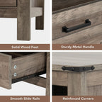 EazeHome Farmhouse End Table, 18” Wooden Side Sofa Table with 2 Drawers and Open Storage Compartment, Retro Accent Bedside Table for Small Spaces, Living Room, Bedroom, Antique Gray