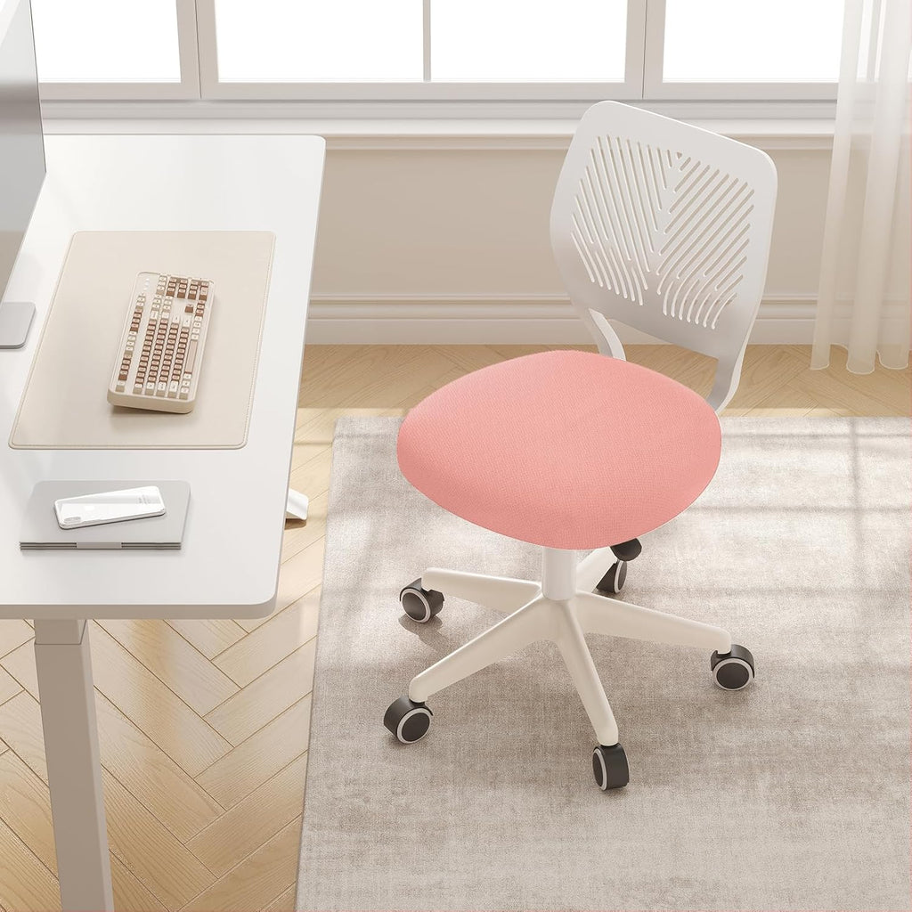 JPBSTO Armless Desk Chair, Height Adjustable Swivel Office Rolling Task Chairs with Soft Mesh Padded Cushion, Ergonomic Small Study Computer Chair for Girls Boys Teens, Pink