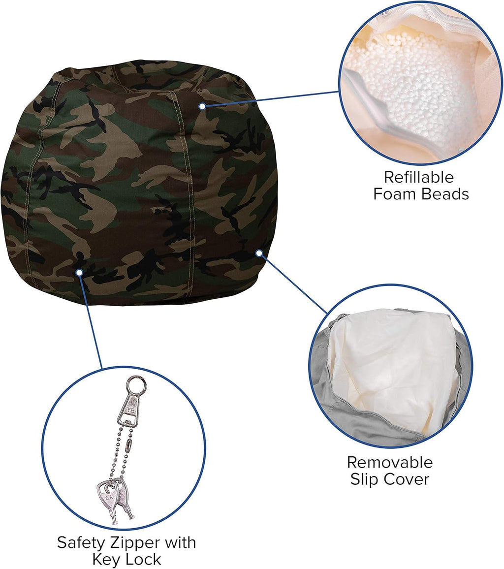 BizChair Small Camouflage Refillable Bean Bag Chair for Kids and Teens