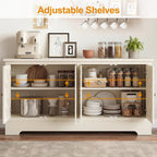 RoyalCraft Sideboard Buffet Cabinet with Storage, 56" Modern Sideboard with 4 Carved Doors, Large Wood Coffee Bar Console Table for Kitchen, Dining Room, Entryway, Living Room, Beige