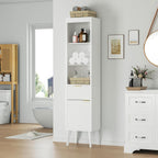 70-Inch Height Storage Cabinet with Fluted Doors, White Freestanding Modern Accent Floor Organizer for Kitchen, Pantry and Bathroom, w/Drawer & Adjustable Shelves