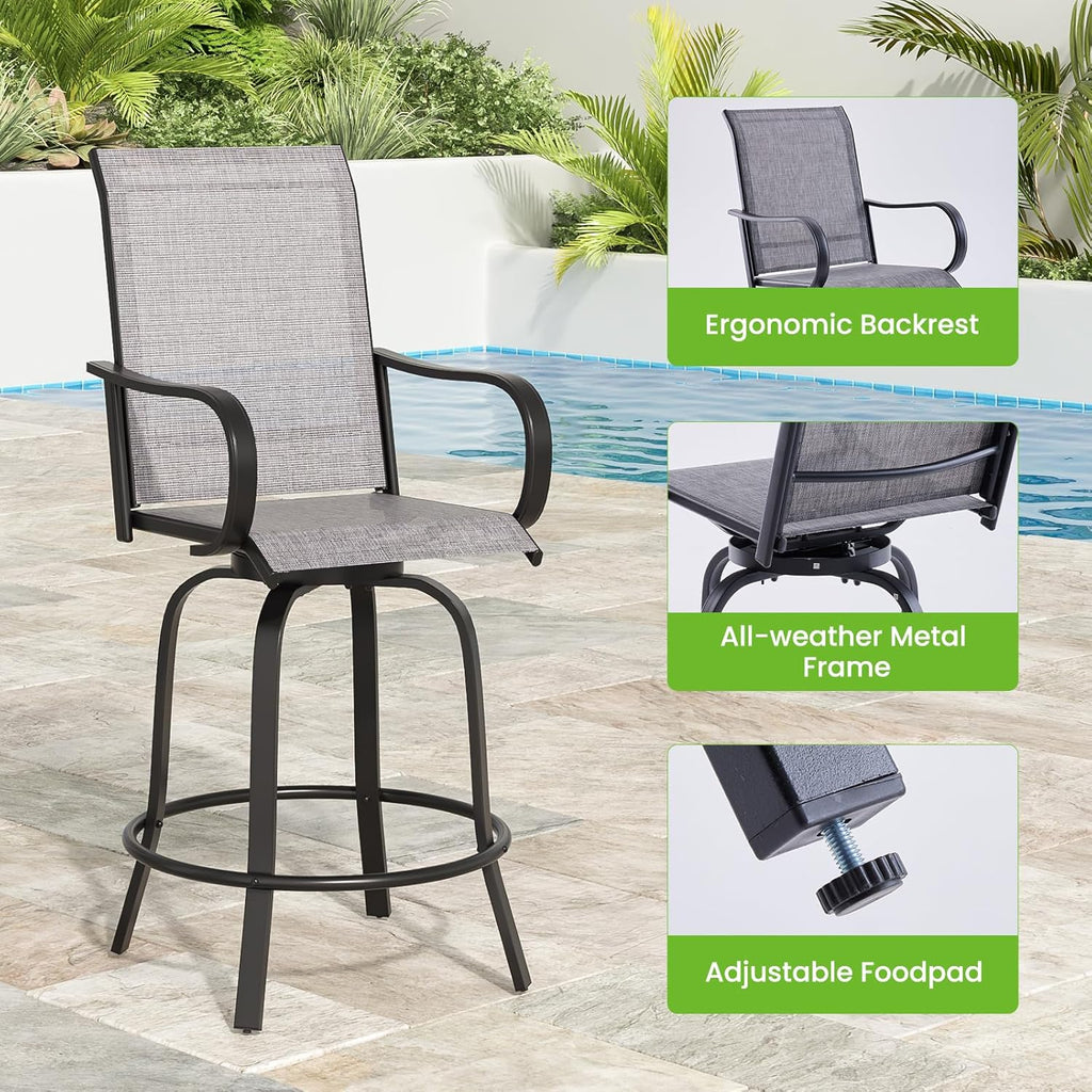 Soohow Outdoor Bar Stools Set of 4, Swivel Patio Barstools with Textilene Fabric, Height Top Patio Chair 360° Swivel, All Weather Use, Ergonomic Comfort Bar Height Tall Outdoor Stools for Balcony