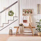 HOKYHOKY Farmhouse Solid Wood Entryway Bench – 43.4 Inches Rustic Long Bench, Dining Bench with Angled Legs, Hand-Finished Natural Grain, for Foyer, Hallway, Bedroom