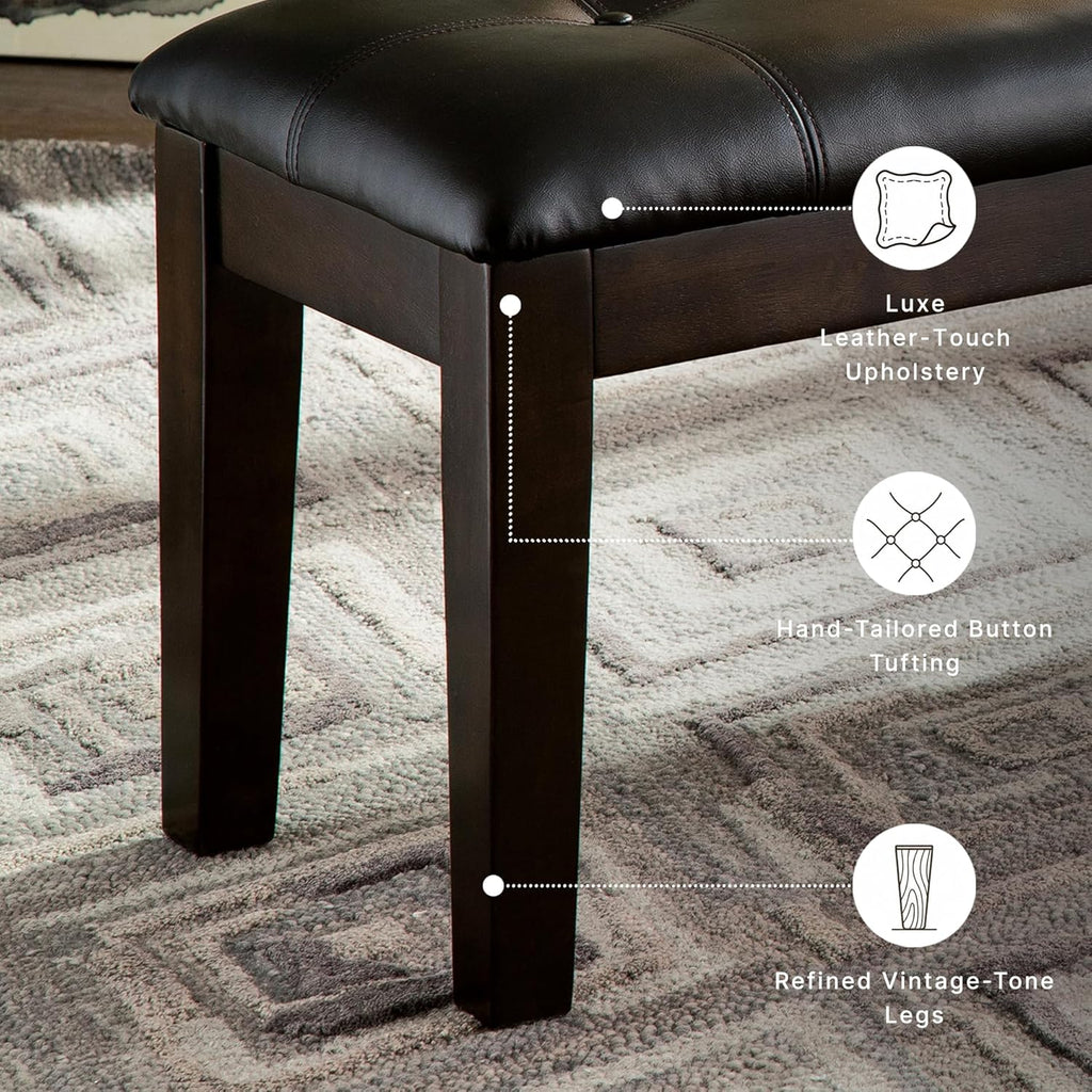 Signature Design by Ashley Haddigan Traditional Upholstered Dining Room Bench, Dark Brown