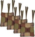 VHC Brands Tea Cabin Chair Pad Patchwork Log Cabin Country Rustic Lodge Design, Moss Green and Deep Red, Set of 4