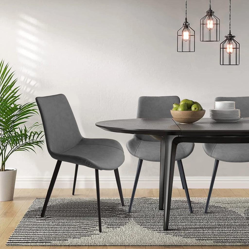 HIPIHOM Dining Chairs Set of 4, Modern Dining & Kitchen Room Chairs, Upholstered Faux Leather Cushion Seat and Sturdy Metal Legs (4 Grey Chairs)