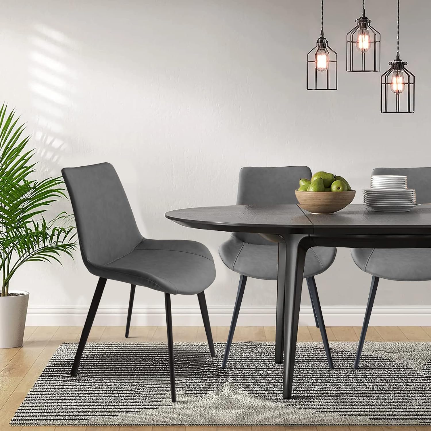 HIPIHOM Dining Chairs Set of 4, Modern Dining & Kitchen Room Chairs, Upholstered Faux Leather Cushion Seat and Sturdy Metal Legs (4 Grey Chairs)