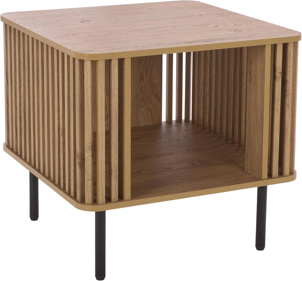 SAFAVIEH Home Collection – Kiyoshi Square Accent Table, Oak Finish & Black Metal Legs, Modern Accent Table for Living Room or Bedroom (ACC3600A)