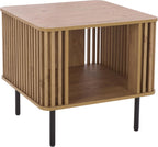 SAFAVIEH Home Collection – Kiyoshi Square Accent Table, Oak Finish & Black Metal Legs, Modern Accent Table for Living Room or Bedroom (ACC3600A)