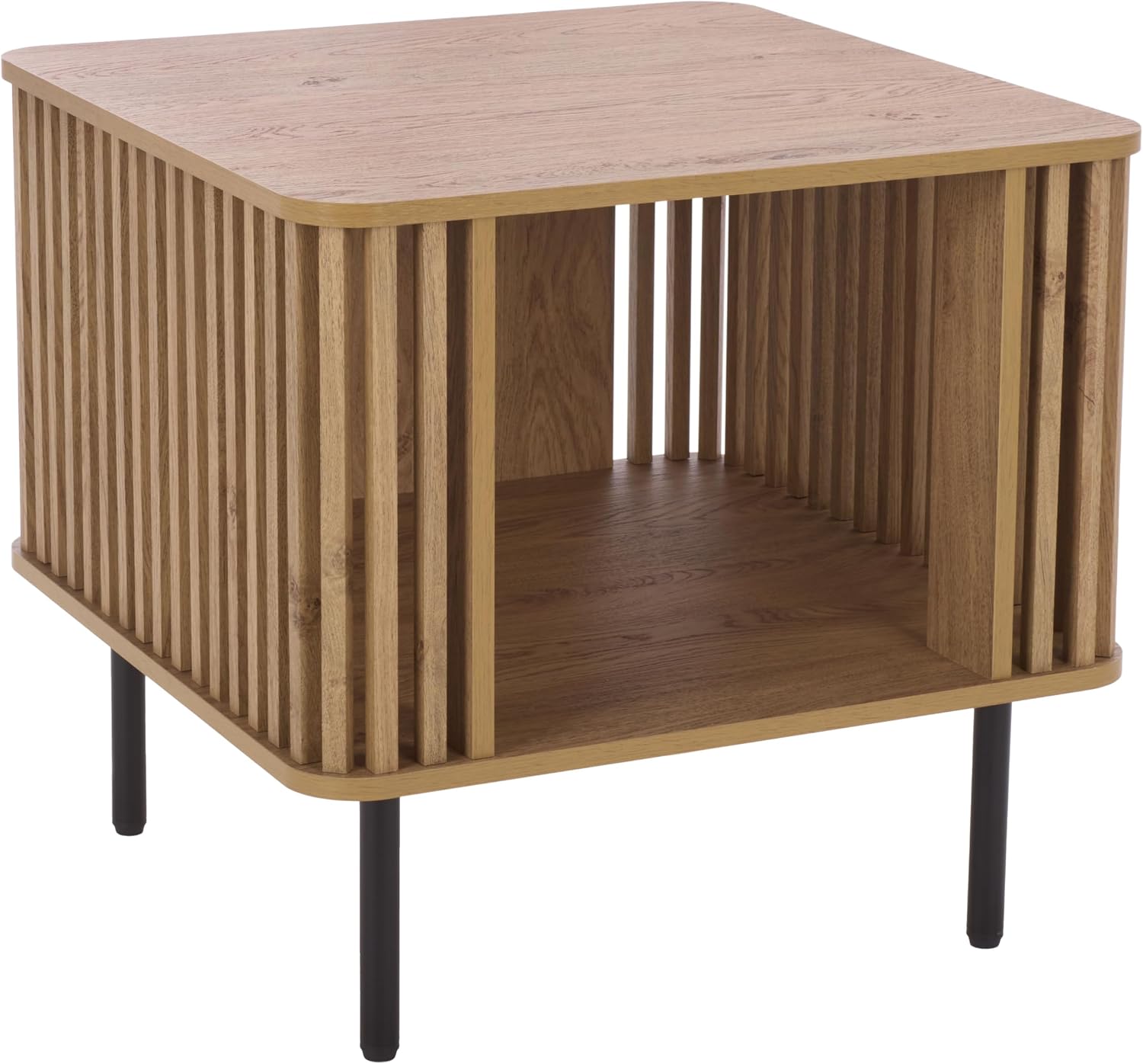 SAFAVIEH Home Collection – Kiyoshi Square Accent Table, Oak Finish & Black Metal Legs, Modern Accent Table for Living Room or Bedroom (ACC3600A)