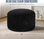 Hobestluk Adult Bean Bag Chair Giant Beanbag with Filling Living Room 3FT | Black Large Big Oversized Bean Bag Chair Memory Foam Filling Machine Washable Fluffy Cover Bedroom Dorm Reading Gaming