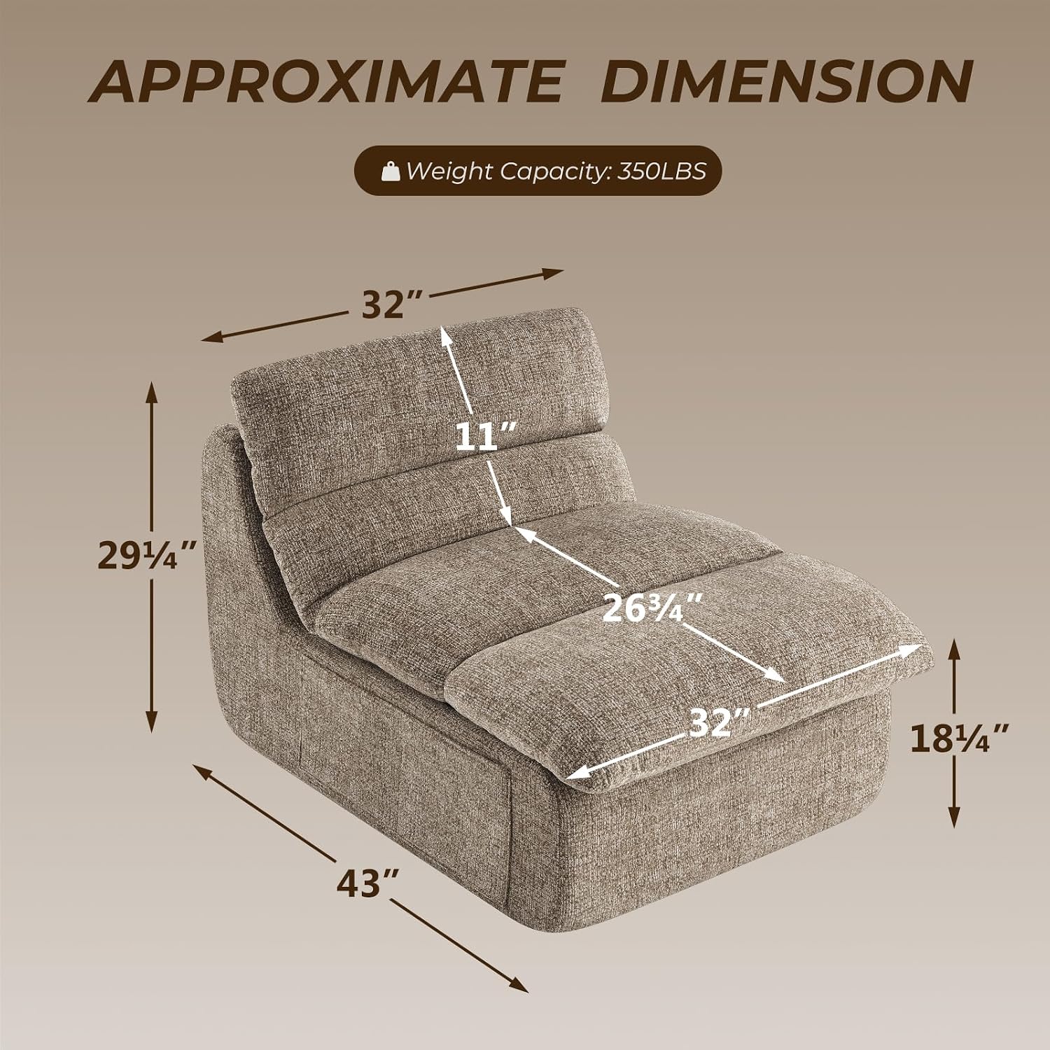 Furnimart High Density Foam Bean Bag Chair for Adults, XXL Boneless Floor Lounger with Ergonomic Back Support, No Sag Compression Foam, No Assembly, Washable Chenille Cover (Taupe)