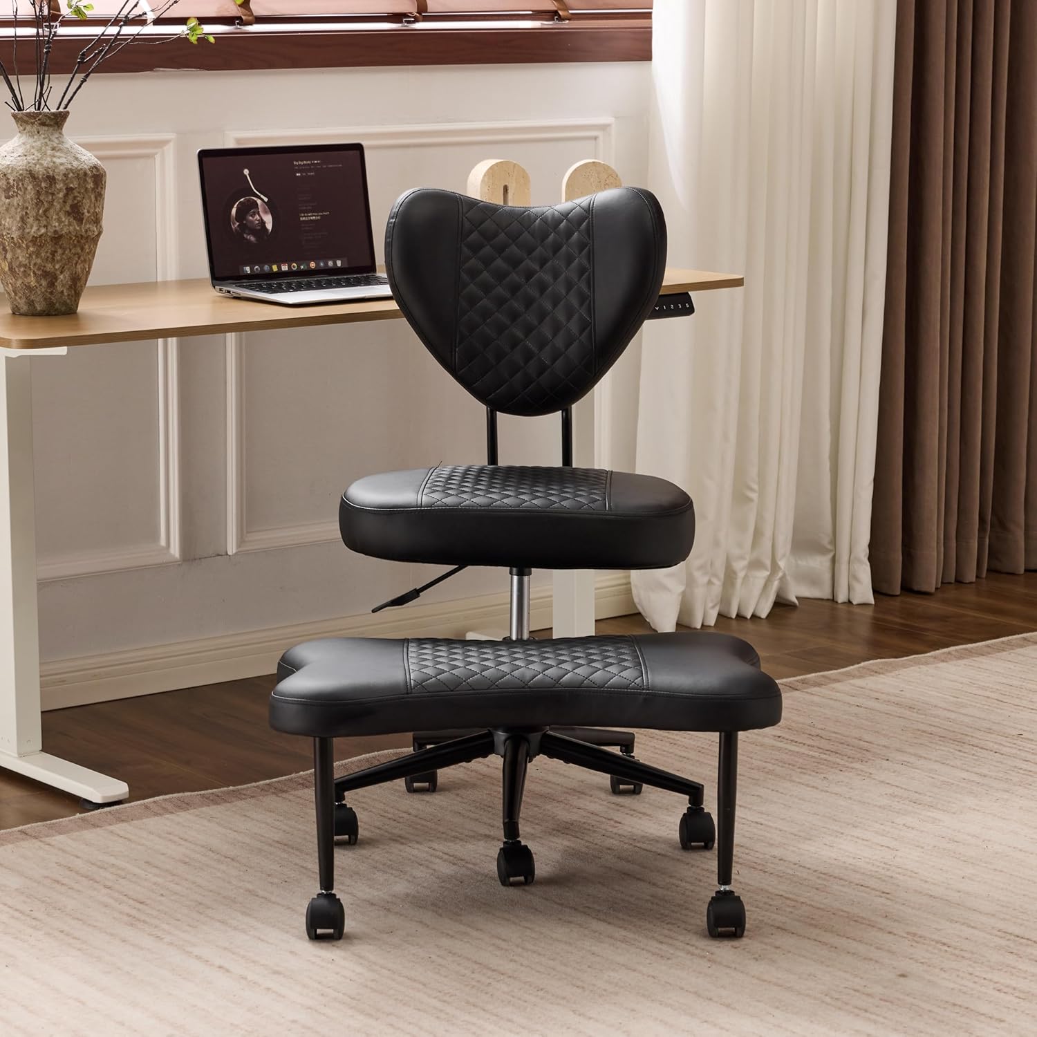 Ergonomic Cross Legged Chair, 360¡ã Swivel Meditation Chair with Wheels, Height Adjustable Seat for ADHD, Wide Criss Cross Legged Office Chair with Lumbar Support, Kneeling Chair