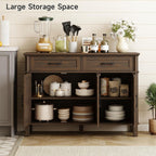 ONBRILL 48 Inch Buffet Cabinet with Storage, Farmhouse Sideboard Buffet w/2 Drawers and 3 Doors, Wood Coffee Bar Cabinet with Adjustable Shelves, Sideboard Storage for Kitchen, Living Room, Brown
