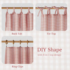 NICETOWN Rose Pink Plaid Curtains for Nursery, Tie Top Bow Knot Checkered Girls Room Window Treatments, Coquette Room Decor Semi Sheer Light Filtering Living Room Drapes, W52 x L84, 2 Panels