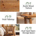 Solid Wood End Table, Small Wooden Side Table with 2-Tier Storage, Narrow Rustic Bedside Nightstand for Living Room, Bedroom, Small Places, Brown (2PCS)