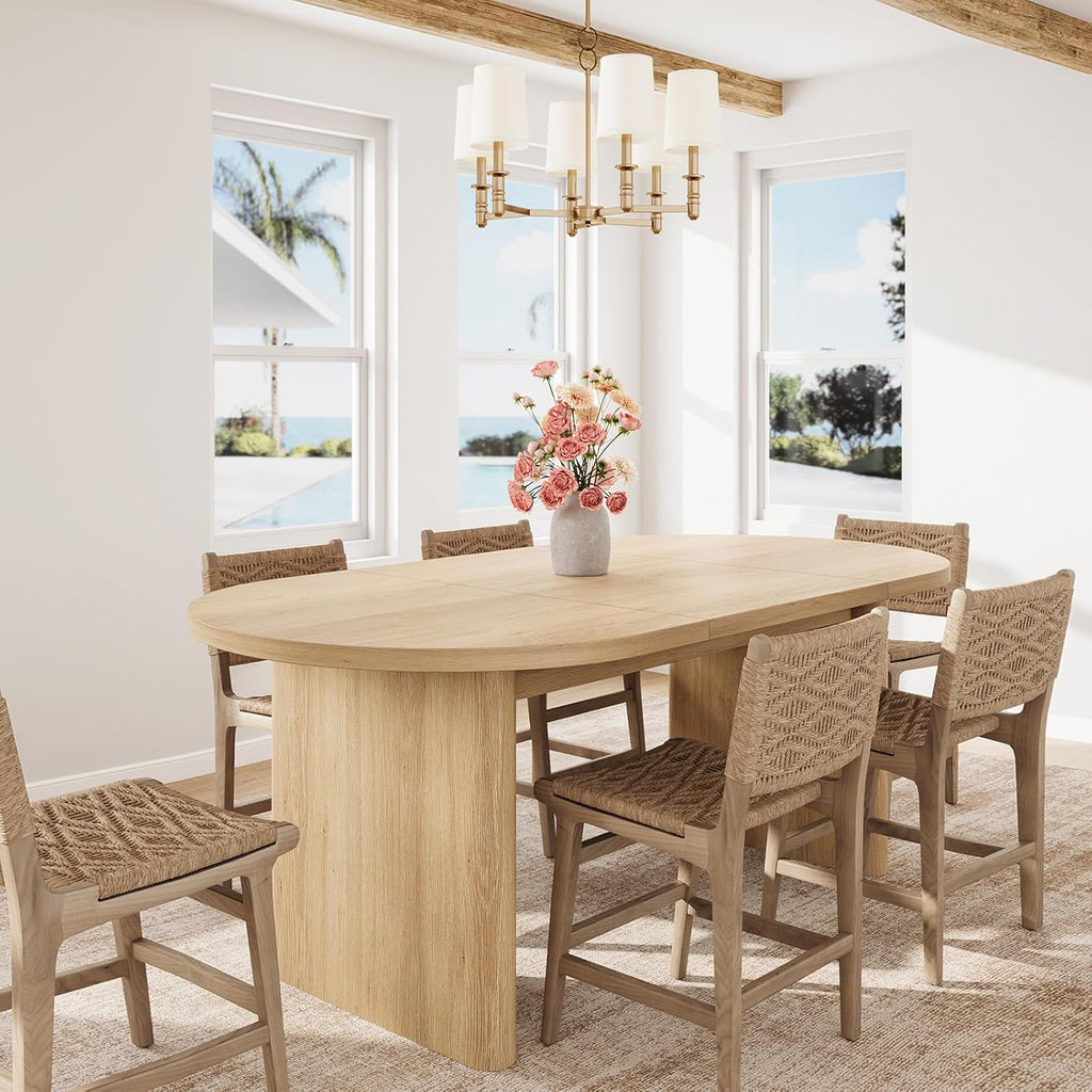 GarveeHome Oval Dining Table for 6-8 People, Long Large Kitchen Table with Thick Sturdy Wooden Base, Farmhouse Dining Room Table for for Kitchen, Living Room, Office (63" Long,Natural)