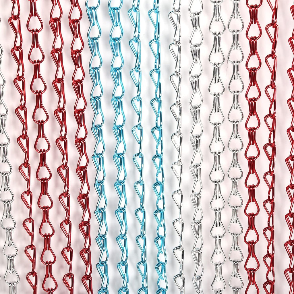 Dense Aluminum Chain Hanging Door Curtain, Ventilated Proof Room Divider in Red Blue Silver for Kitchen