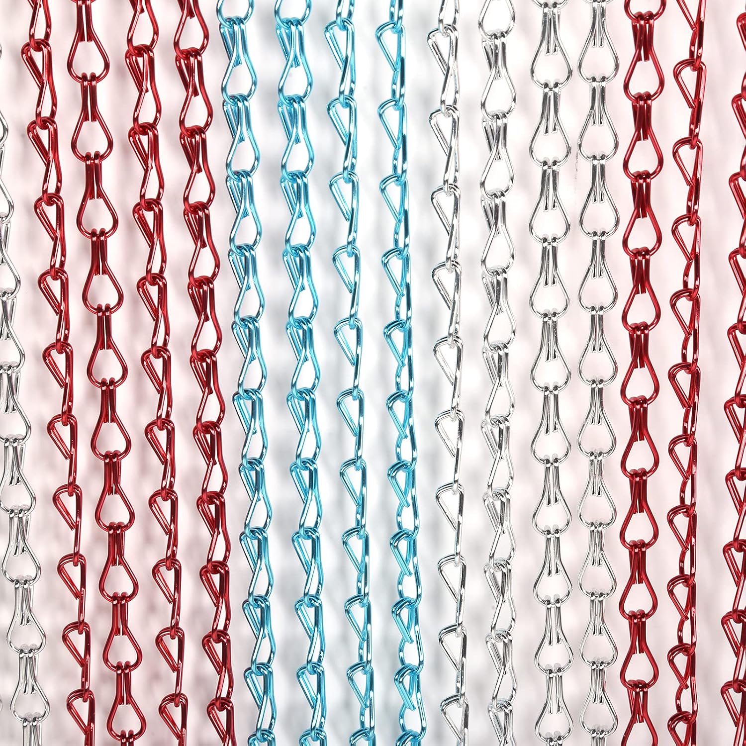 Dense Aluminum Chain Hanging Door Curtain, Ventilated Proof Room Divider in Red Blue Silver for Kitchen