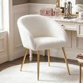 Modern Vanity Chair, Living Room Chair with Metal Legs,Teddy Fabric Dining Chair, Comfy Accent Chair for Makeup Room, Waiting Room, Dressing Room, Bedroom, Dining Room, Home Office (1, White)