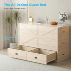 Mjkone Murphy Bed, Cabinet Beds Queen Size with Mattress Included, 3-in-1 Convertible Sofa Furniture Sets, Hidden Chest Bed with Storage Drawers, Guest Sleeper Beds for Small Room, Apartment - Wood