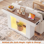 Homieasy Console Table, 47" Entryway Table with LED Lights & Charging Station, Farmhouse Wooden Sofa Table Behind Couch, Narrow Hallway Table for Living Room, Foyer, Entry, Antique White & Brown