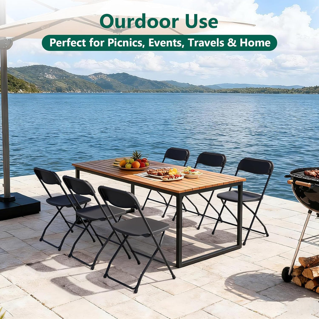 Folding Chairs 4 Pack, Outdoor Plastic Sturdy Metal Folding Chairs for Outside Indoor, Portable 350 lbs Capacity Heavy Duty Foldable Commercial Seating for Picnic, Party, Patio, Office, Black Color