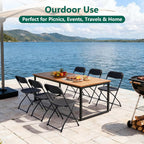 Folding Chairs 4 Pack, Outdoor Plastic Sturdy Metal Folding Chairs for Outside Indoor, Portable 350 lbs Capacity Heavy Duty Foldable Commercial Seating for Picnic, Party, Patio, Office, Black Color