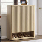 SICOTAS Shoe Cabinet 44 inch Tall Fluted Shoe Cabinet with Doors & 4 Shelves Wooden Large Hidden Shoe Storage Organizer Modern Free Standing 6-Tier Cabinet for Entryway Living Room Closet
