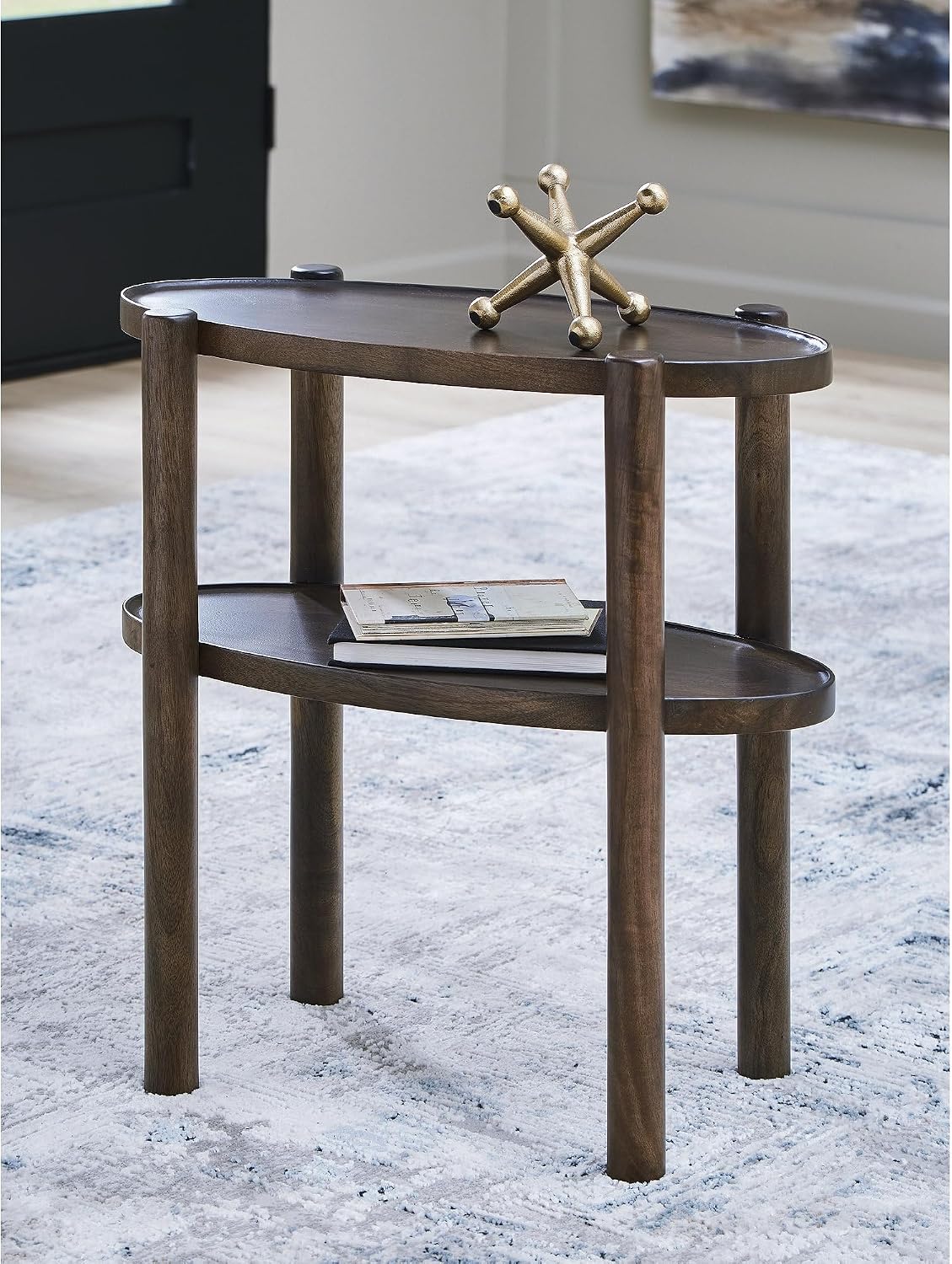 Signature Design by Ashley Wiattbury Solid Mango Wood End Table, Narrow Two-Tier Side Table Fully Assembled for Living Room or Bedroom Night Stand, Gray-Brown Finish