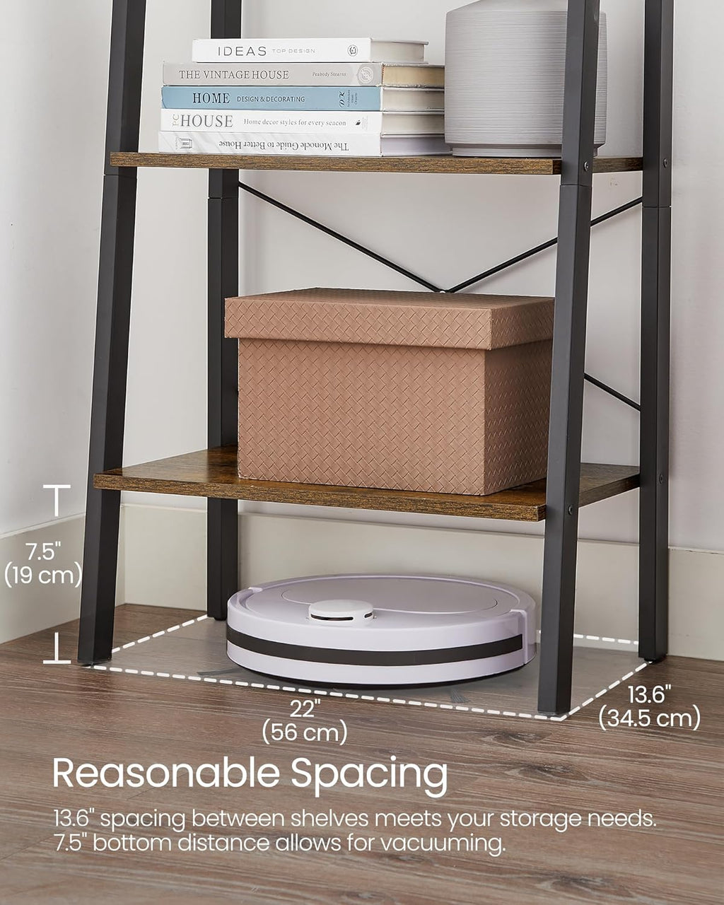 VASAGLE BARNET Collection - Ladder Shelf, Bookshelf, Storage Rack, Modern Bookcase for Living Room Home Office Kitchen, Steel Frame, 4-Tier, 22-Inch Wide, Rustic Brown and Ink Black ULLS44X