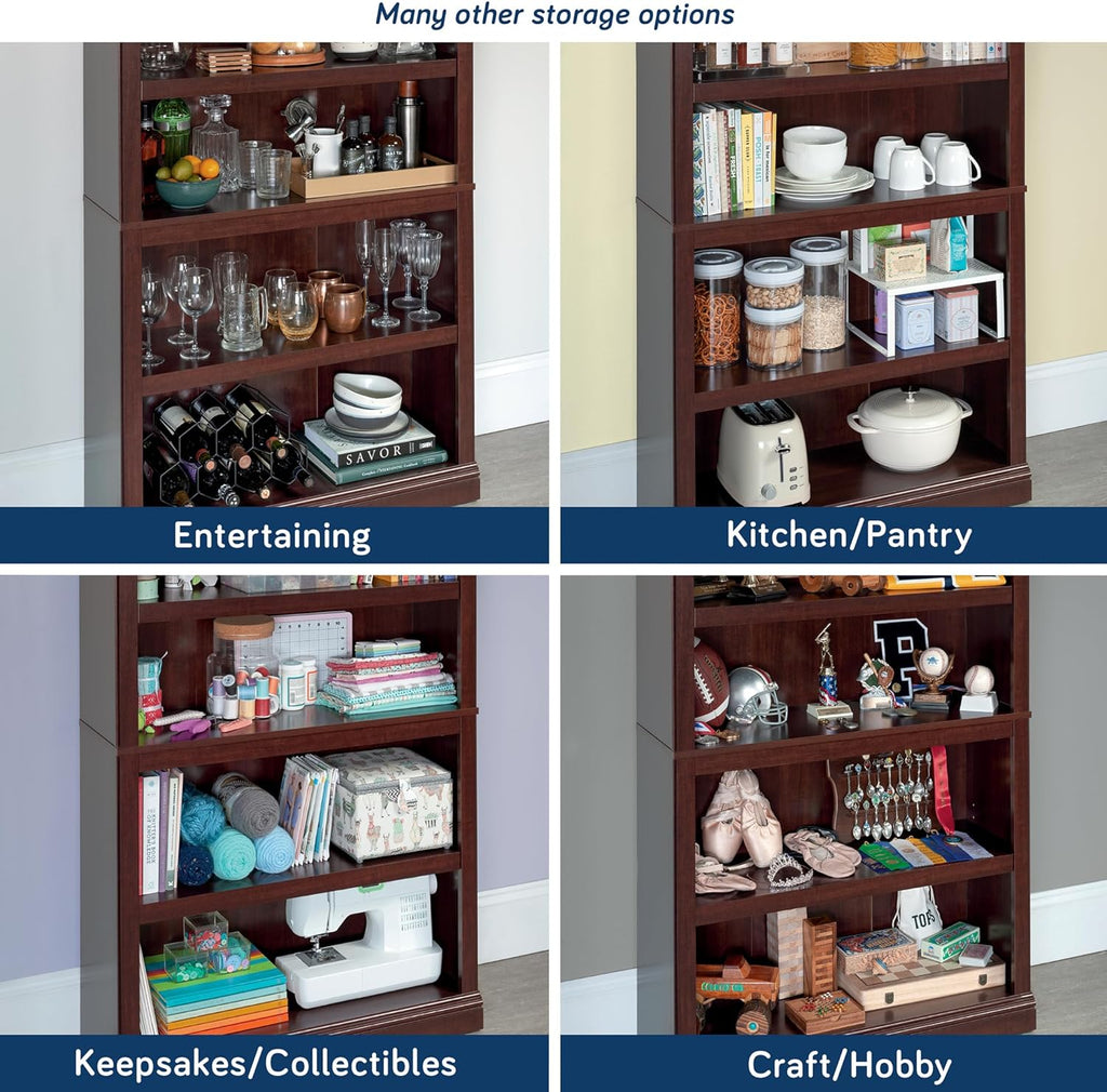 5-Shelf Bookcase with Storage, Classic Cherry Finish Wood Bookshelf for Living Room, Office, or Bedroom