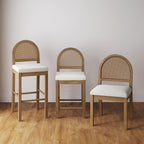 Nathan James Bailey 19 in. Boucle Dining Chair, Upholstered Side Chair with Natural Woven Rattan Back and Solid Wood Legs, Light Brown
