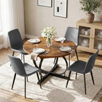 HIPIHOM Extendable Round Dining Table Set for 4 People, 43.3"-59" Extendable Kitchen Table with 4 Upholstered Chairs, Space Saving for Kitchen Dining Room (Vintage Brown Table+4 Grey Chairs)
