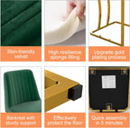 LSSBOUGHT Velvet Upholstered Dining Chairs Set of 6, Mid Century Modern Padded Chair with Gold Metal Frame for Restaurant,Dining Room,Kitchen (Green, 6PCS)