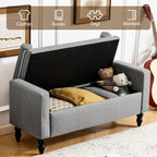 Large Storage Ottoman Bench, 45.7" Linen Upholstered Entryway Bench with Solid Wood Legs, End of Bed Bench, Shoe Bench, Ottoman Storage Chest for Bedroom/Living Room/Entryway,Grey