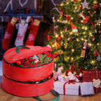 Shappy Double Layer Wreath Storage Container Bag Wreath Storage Pure Color Seasonal Garland Holiday Christmas Container Festive Box with Dual Zippers and Handles for Xmas(30 Inch,Red)