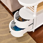 Narrow End Side Table with 2 Storage Drawers and Open Shelf, Retro Vintage Slim Sofa Beside Table, Solid Wood 11.4"W Telephone Table for Living Room, Small Corner, No-Tools Assembly White BG-A508-WT