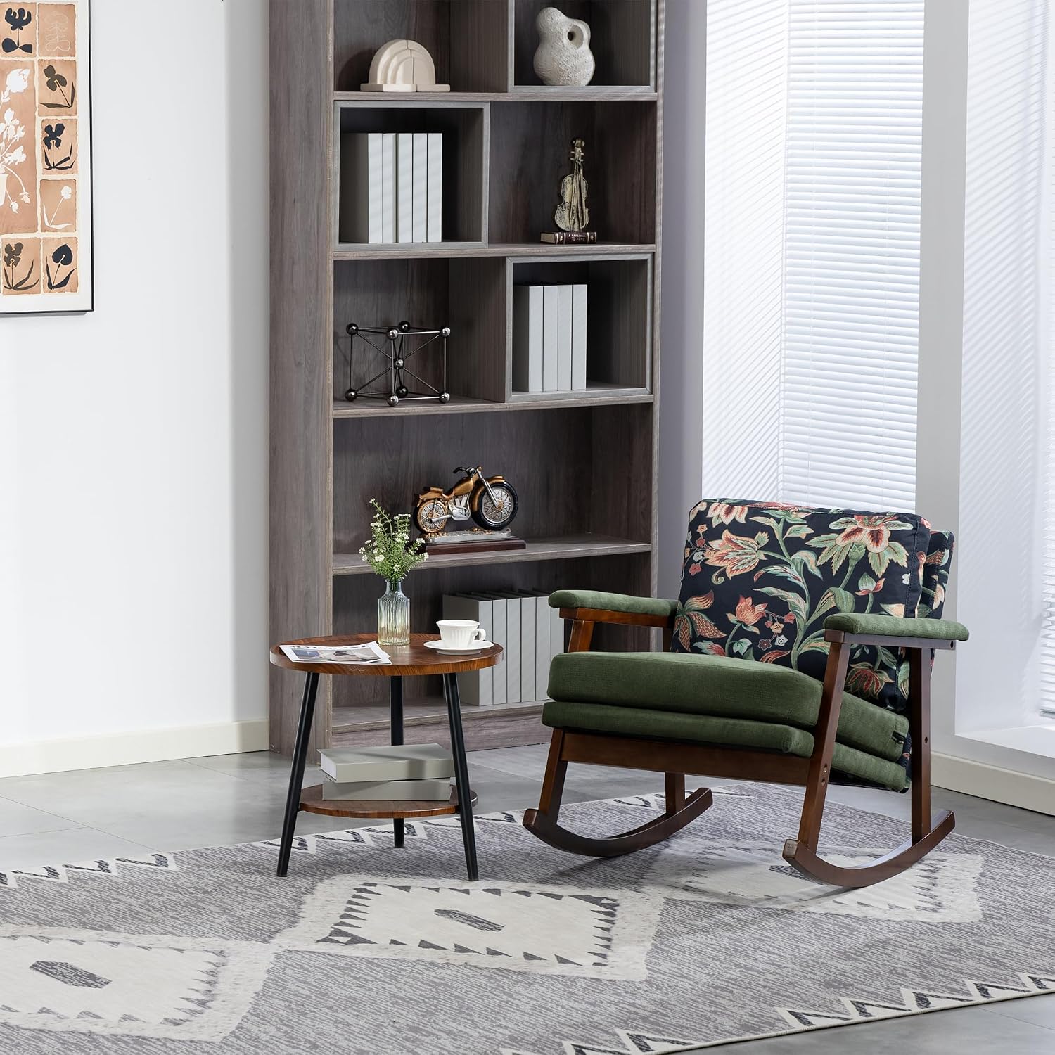 Rocking Chair Nursery with Sponge Cushion, Comfortable Accent Chair with Lumbar Support, Glider Armchair with Removable Seat & Back Pad for Living Room Bedroom Office Sunroom Indoor, Antique Green
