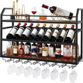 Hoctieon Wall Mounted Wine Rack, 31.5" Wall Wine Rack for Display and Storage, Hanging Bottle Holder, for Living Room, Dining Room, Bar, Wine Cellar, Rustic Brown