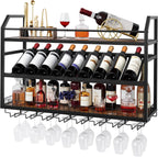 Hoctieon Wall Mounted Wine Rack, 31.5" Wall Wine Rack for Display and Storage, Hanging Bottle Holder, for Living Room, Dining Room, Bar, Wine Cellar, Rustic Brown