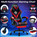 RGB Gaming Chair with Massage and LED Lights Ergonomic Computer Chair with Footrest High Back Video Game Chair with Adjustable Lumbar Support Linkage Armrest Red and Black
