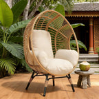 Wicker Egg Chair Outdoor Indoor, 400lbs Capacity, 8-Inch Plush Cushion, Removable Cover Balcony Chairs(Natural)