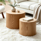 Small Wood Side Table Round Nesting End Table Coffee Tables Nesting Tables Set of 2 for Living Room Bedroom Office No Need Assembly Oak 18.8" W x 14.9" H