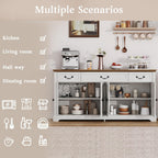 Sunny Heart 65" Large Buffet Storage Cabinet, Farmhouse Kitchen Sideboard with 3 Drawers and 4 Doors, Coffee Bar Wine Bar Cabinet with Storage for Living Room, White