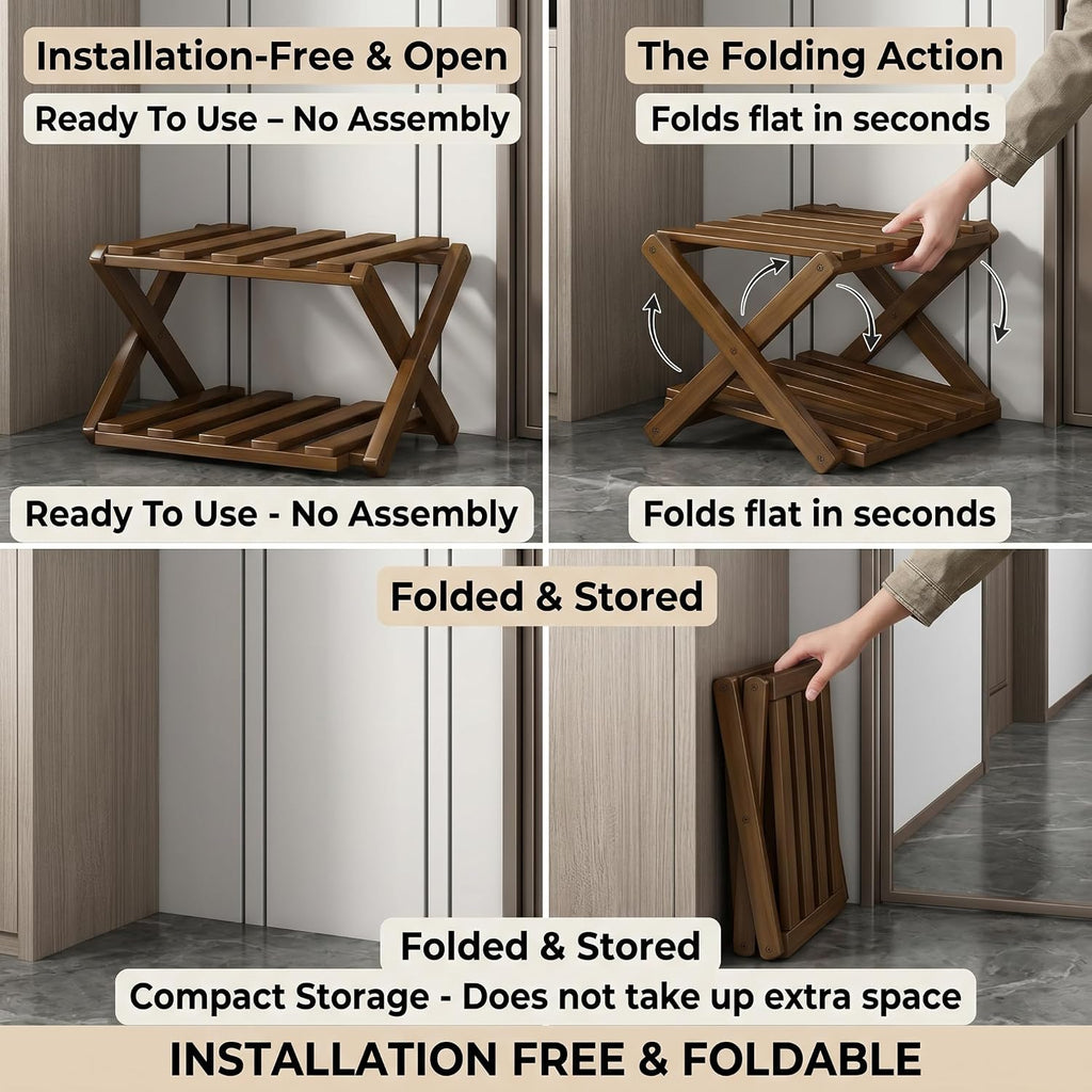 Skinny Shoe Rack, Shoe Rack Bamboo: 2 Tier Foldable Skinny Shoes Organizer, Extendable Narrow for Entryway, Closet, Brown