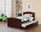 Twin Size Bed w, Trundle Slats Dark Cherry Pine Plywood Youth Bedroom Furniture